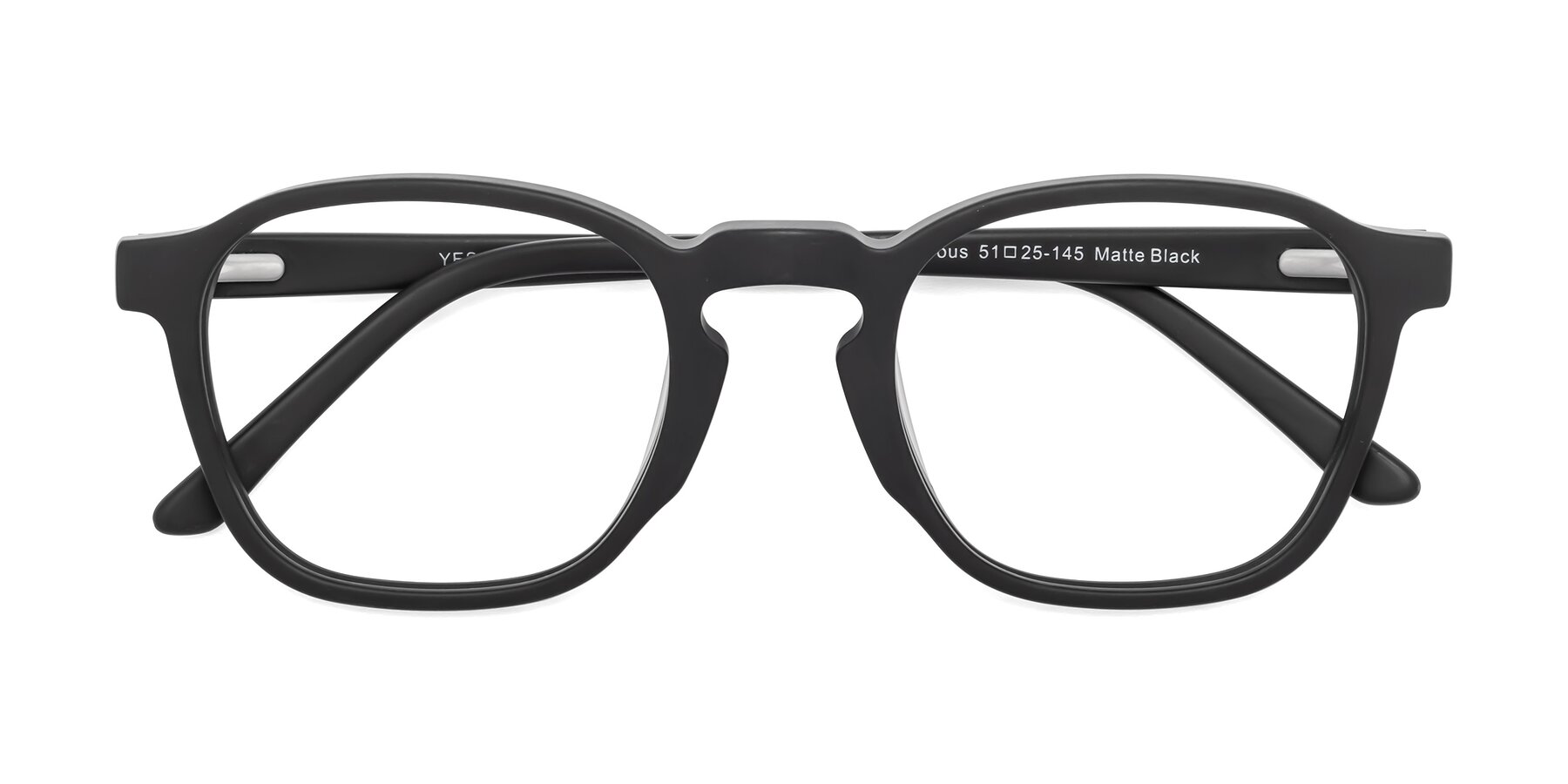 Folded Front of Generous in Matte Black with Clear Eyeglass Lenses