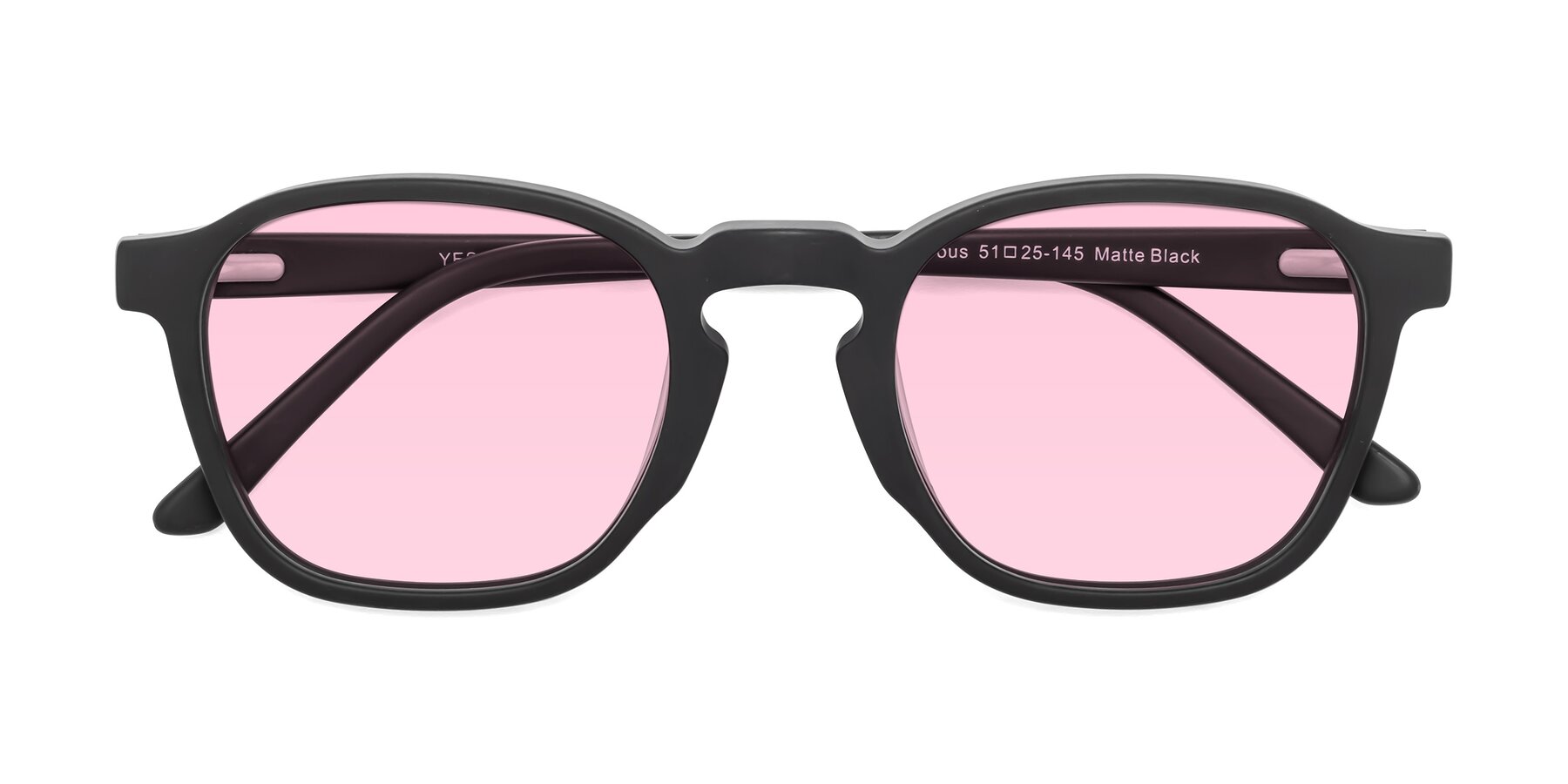Folded Front of Generous in Matte Black with Light Pink Tinted Lenses