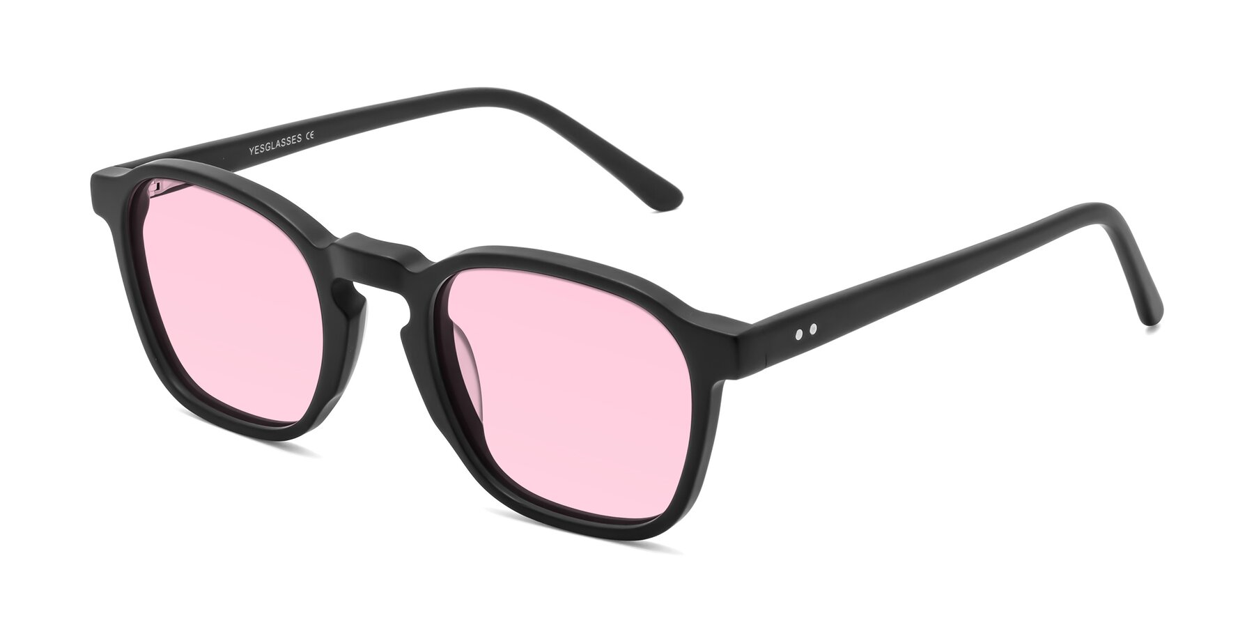 Angle of Generous in Matte Black with Light Pink Tinted Lenses