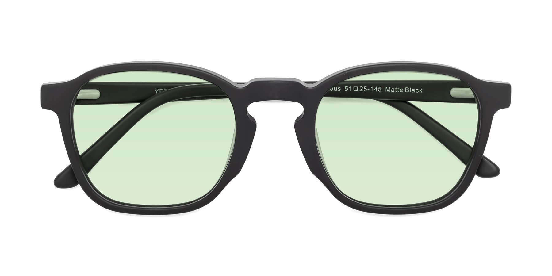 Folded Front of Generous in Matte Black with Light Green Tinted Lenses