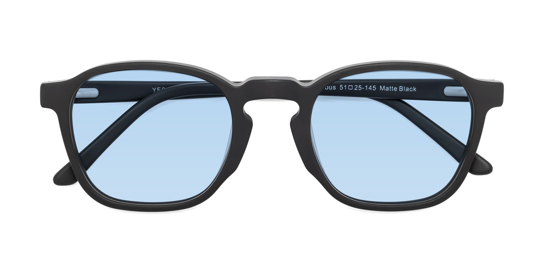 Folded Front of Generous in Matte Black with Light Blue Tinted Lenses