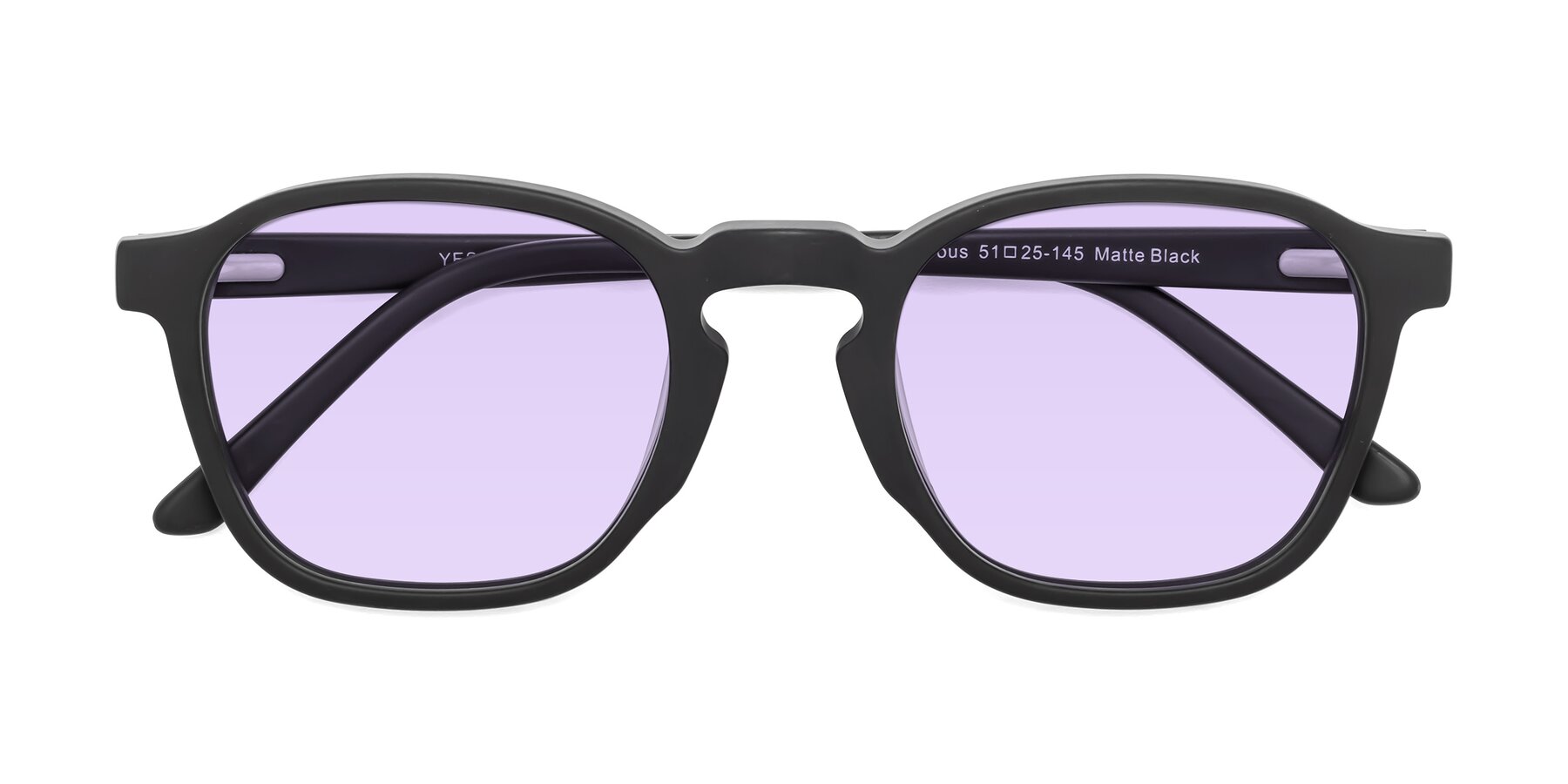 Folded Front of Generous in Matte Black with Light Purple Tinted Lenses