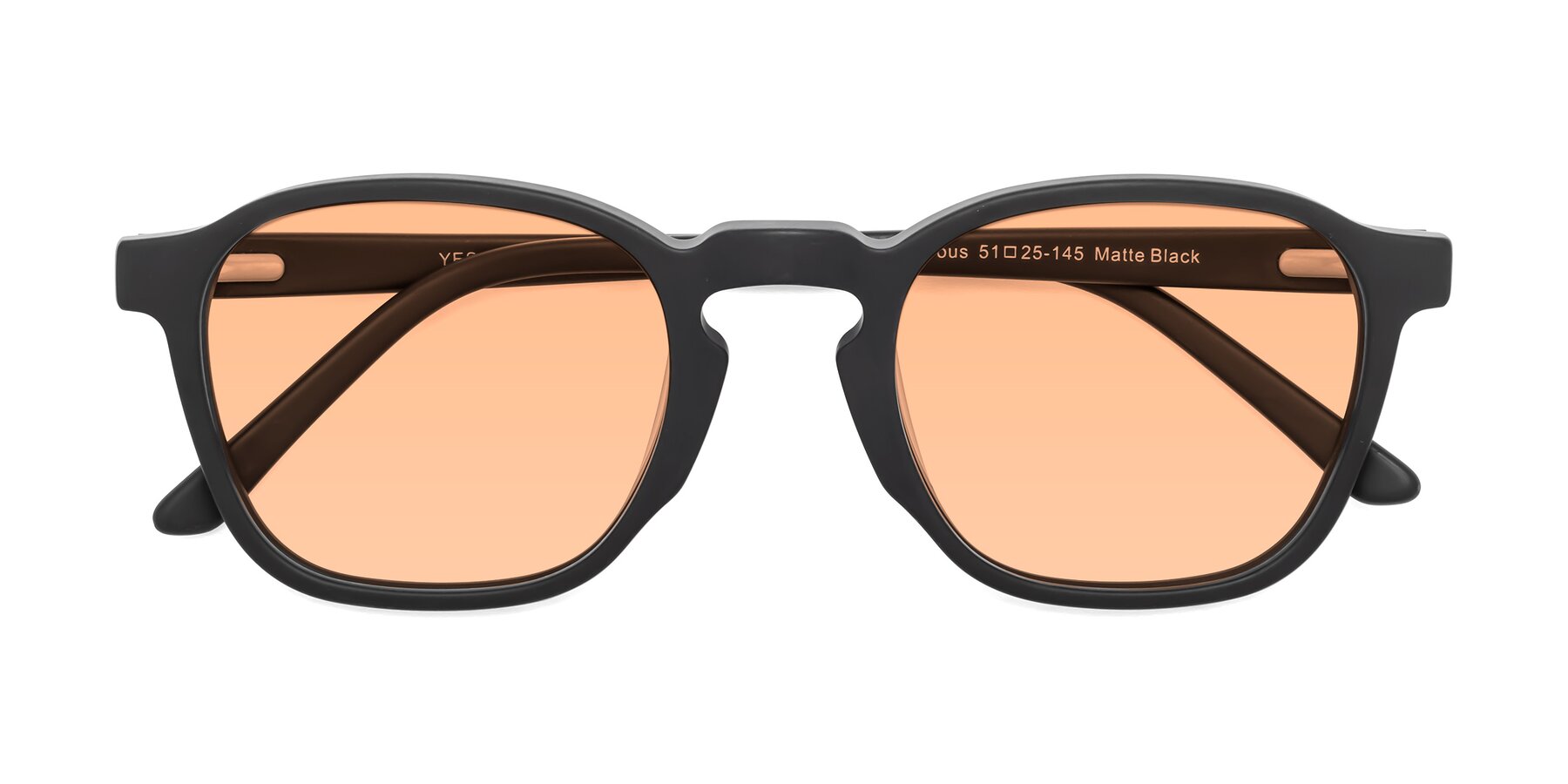 Folded Front of Generous in Matte Black with Light Orange Tinted Lenses