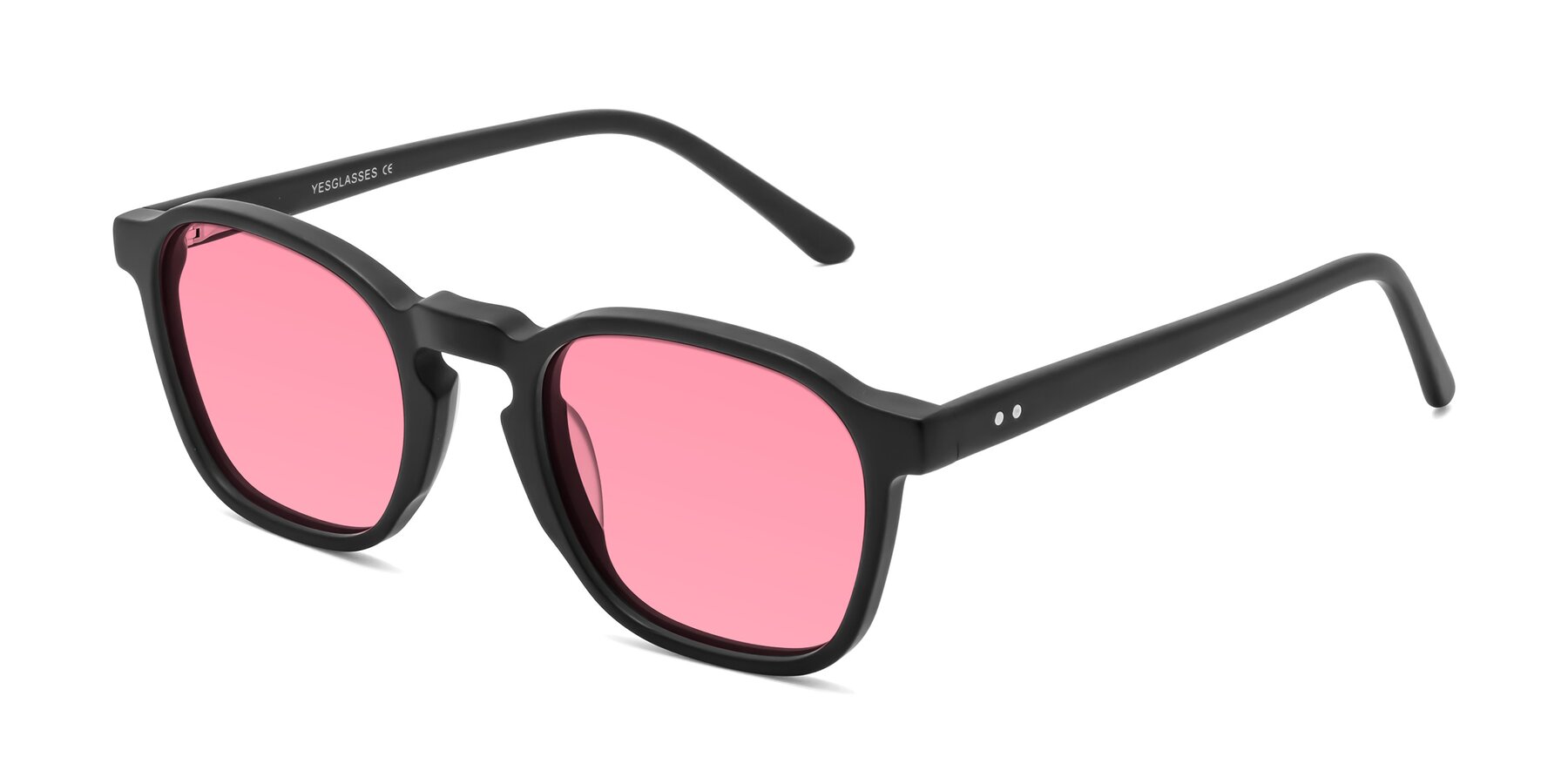 Angle of Generous in Matte Black with Pink Tinted Lenses