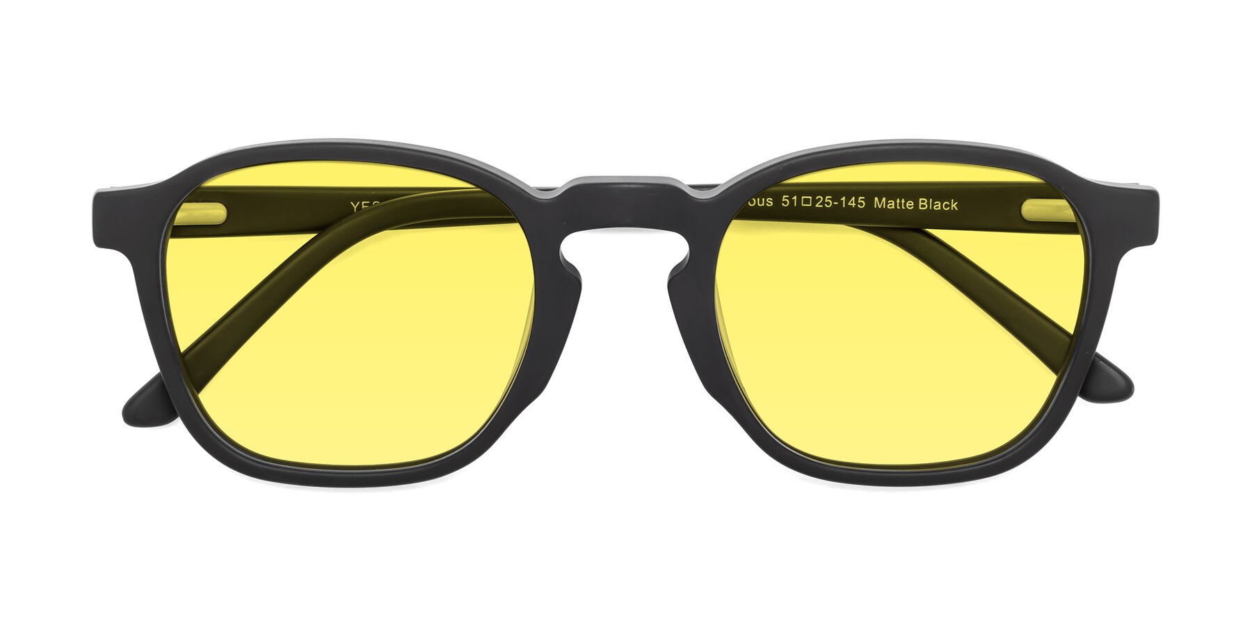 Folded Front of Generous in Matte Black with Medium Yellow Tinted Lenses