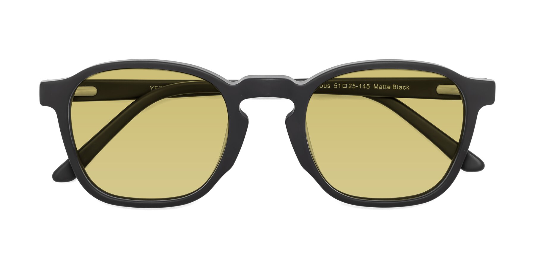 Folded Front of Generous in Matte Black with Medium Champagne Tinted Lenses