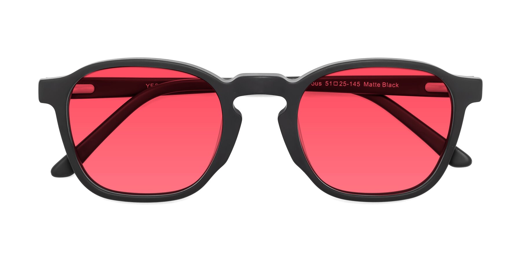 Folded Front of Generous in Matte Black with Red Tinted Lenses