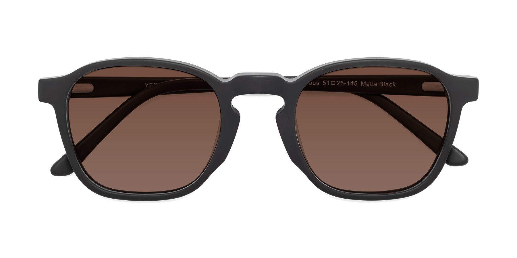 Folded Front of Generous in Matte Black with Brown Tinted Lenses