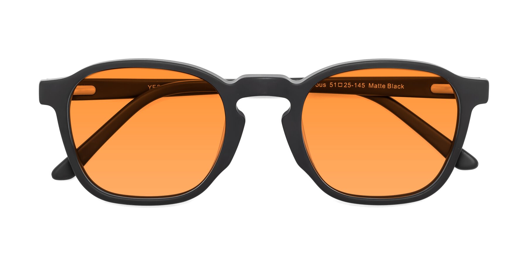 Folded Front of Generous in Matte Black with Orange Tinted Lenses