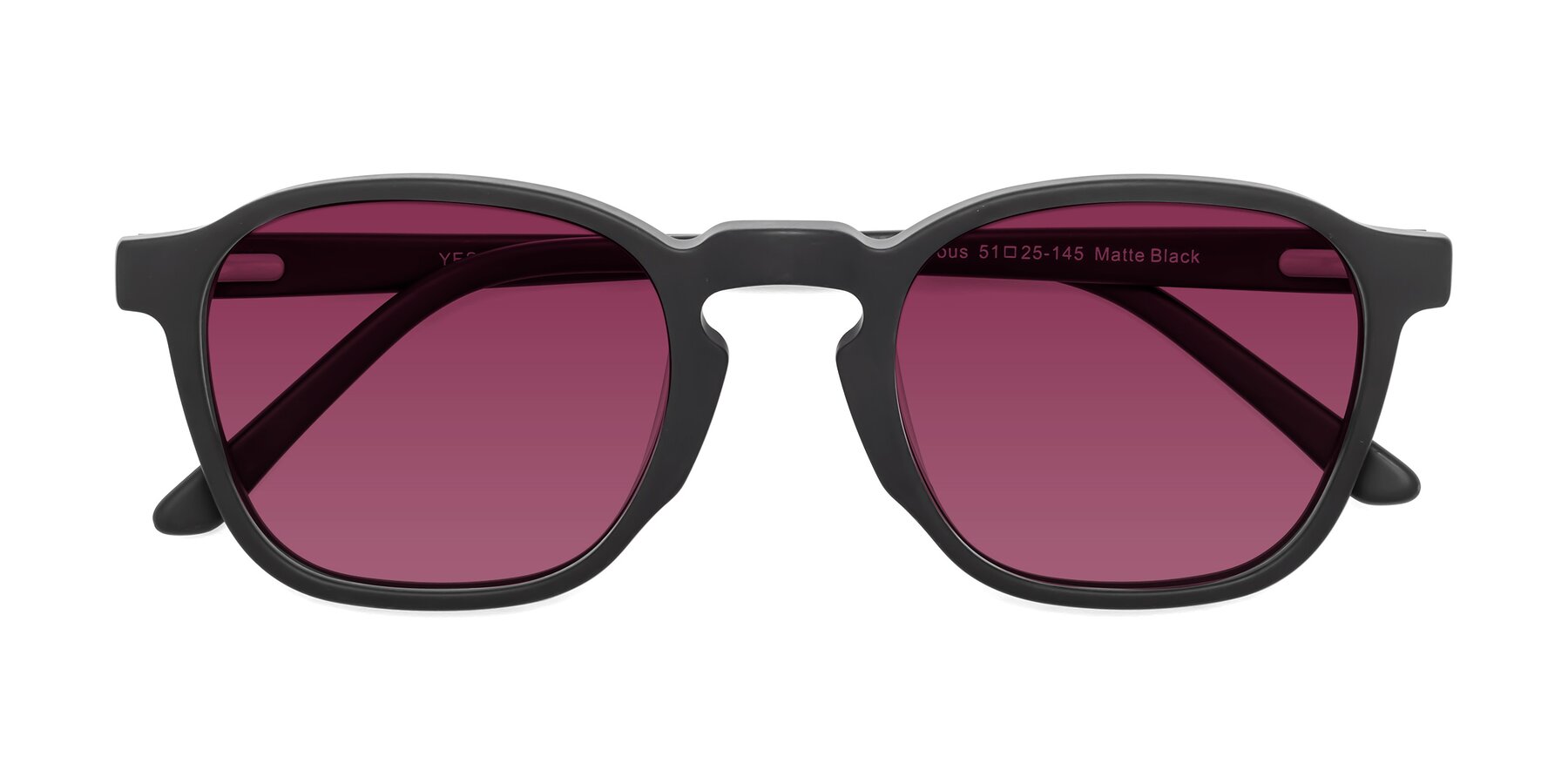 Folded Front of Generous in Matte Black with Wine Tinted Lenses