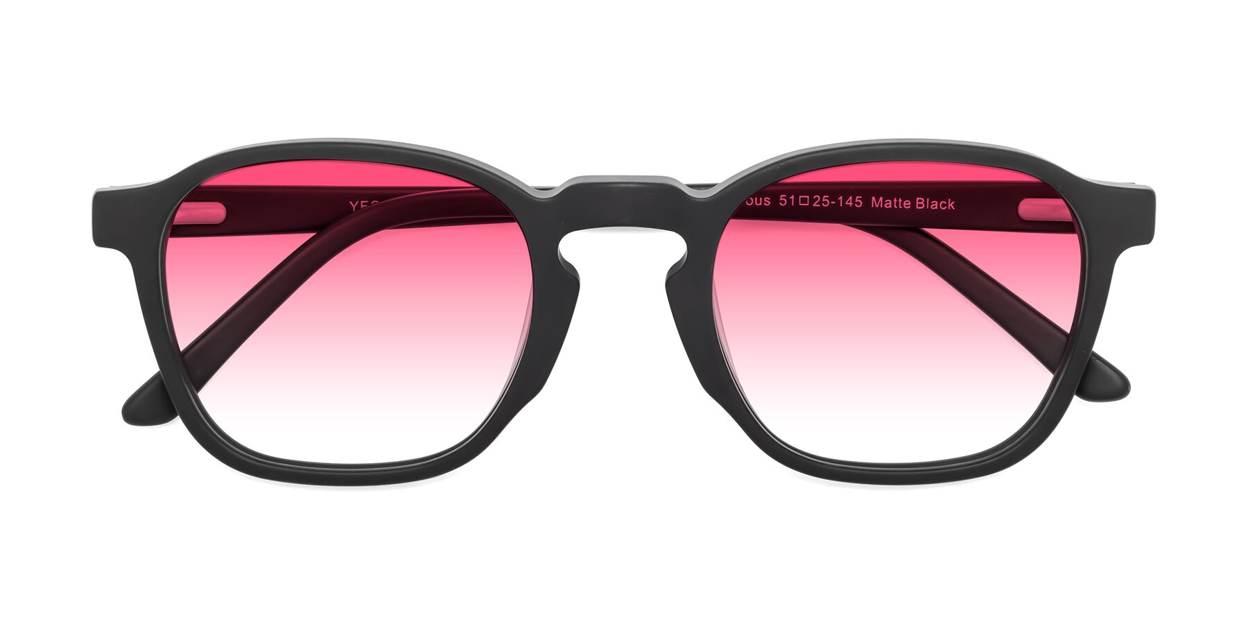 Folded Front of Generous in Matte Black with Pink Gradient Lenses