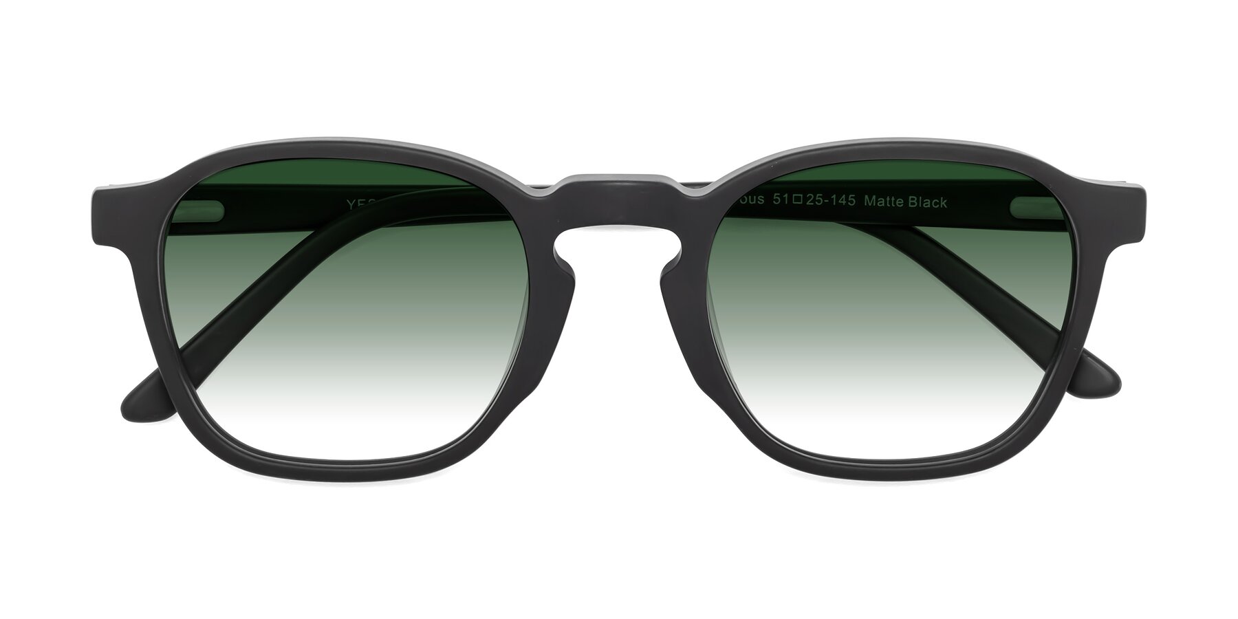 Folded Front of Generous in Matte Black with Green Gradient Lenses