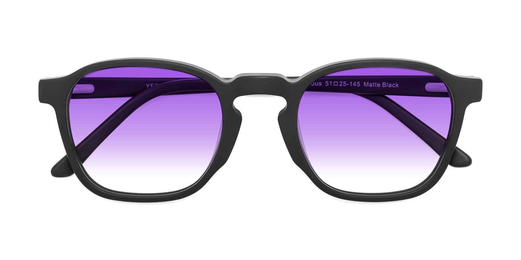 Folded Front of Generous in Matte Black with Purple Gradient Lenses