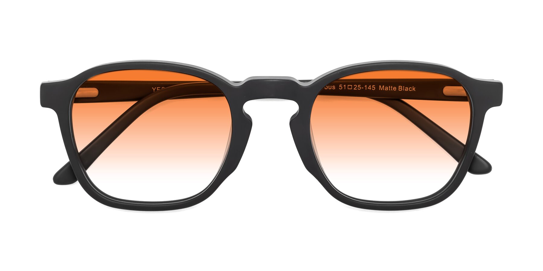 Folded Front of Generous in Matte Black with Orange Gradient Lenses