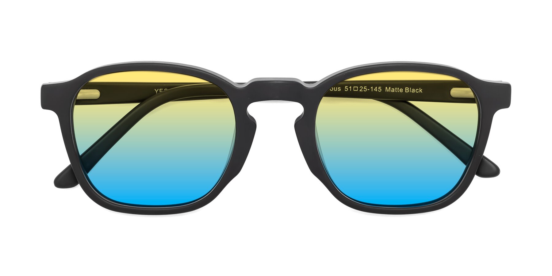 Folded Front of Generous in Matte Black with Yellow / Blue Gradient Lenses