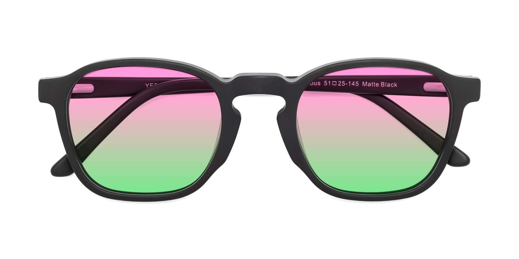 Folded Front of Generous in Matte Black with Pink / Green Gradient Lenses