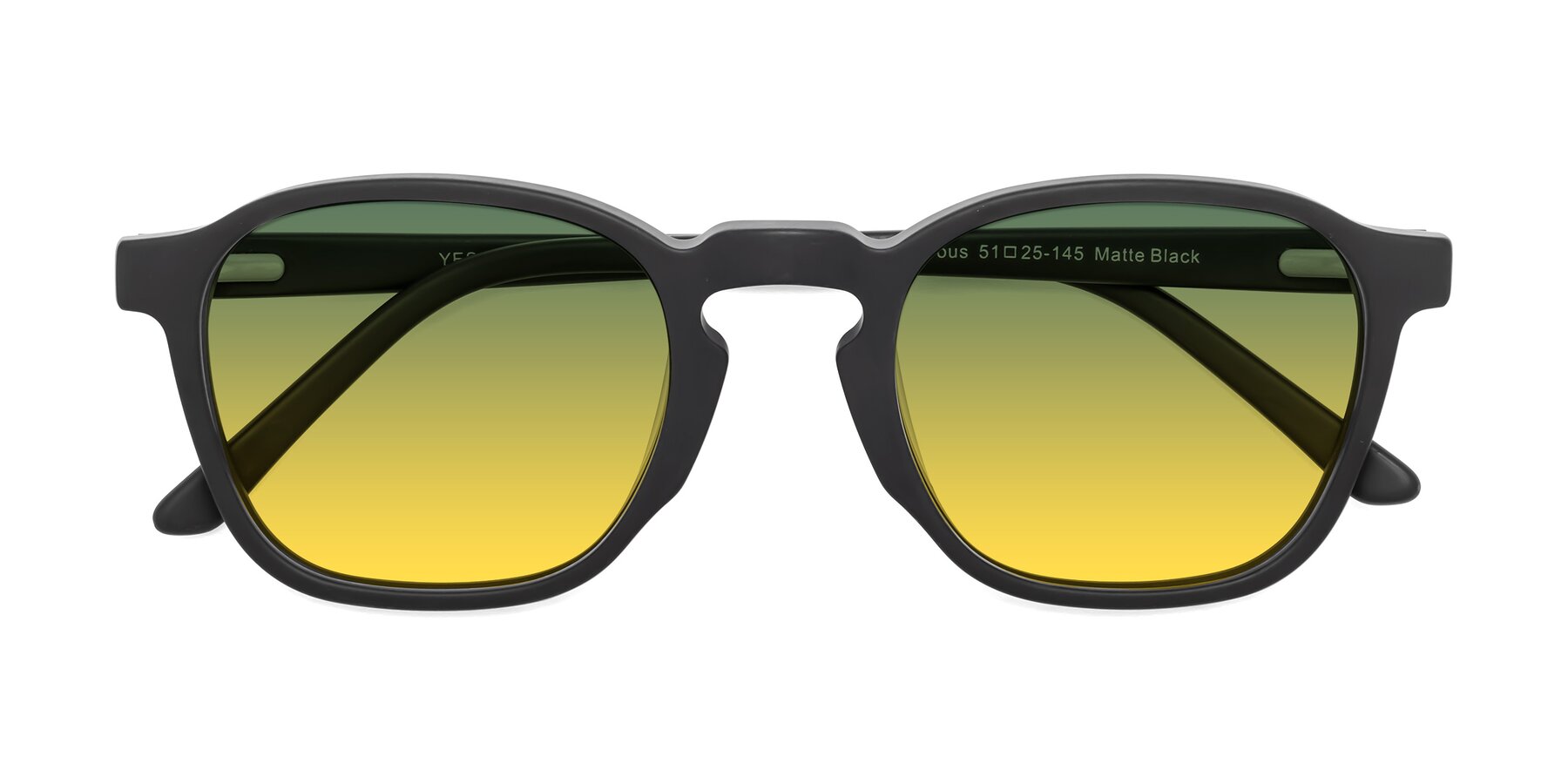 Folded Front of Generous in Matte Black with Green / Yellow Gradient Lenses
