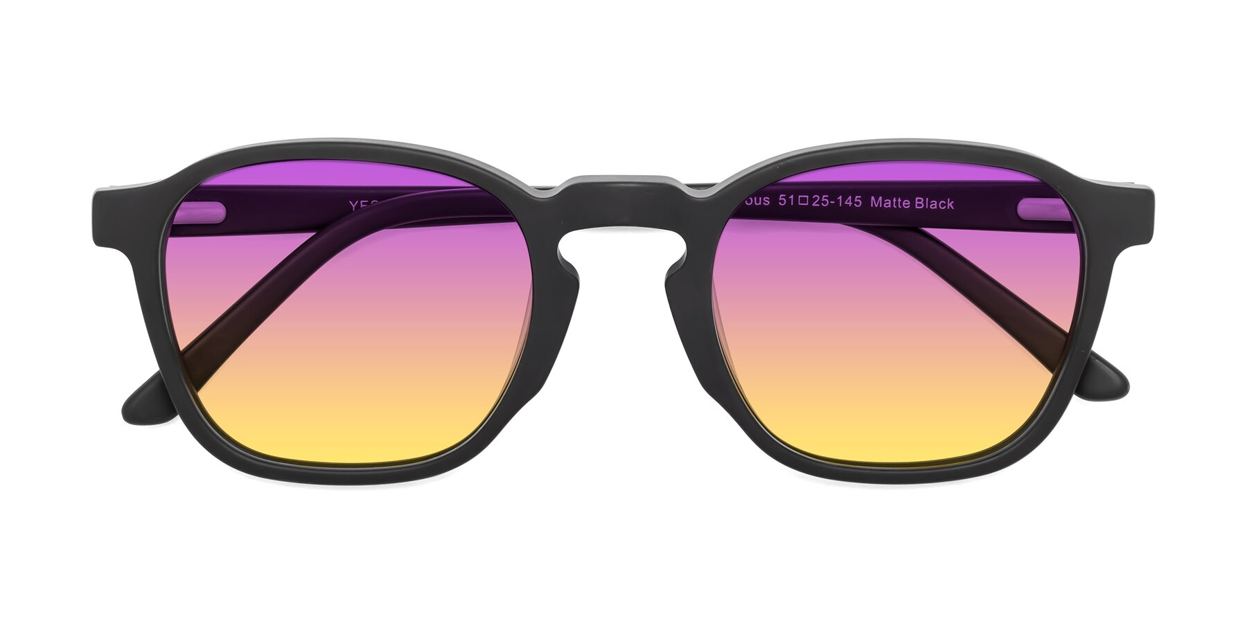 Folded Front of Generous in Matte Black with Purple / Yellow Gradient Lenses