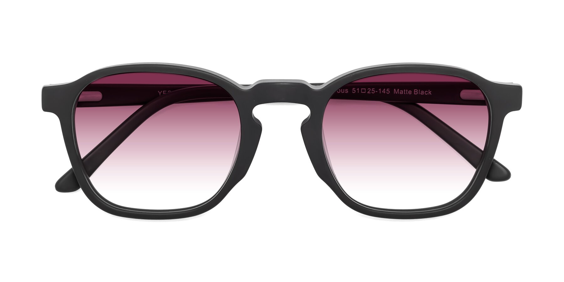 Folded Front of Generous in Matte Black with Wine Gradient Lenses