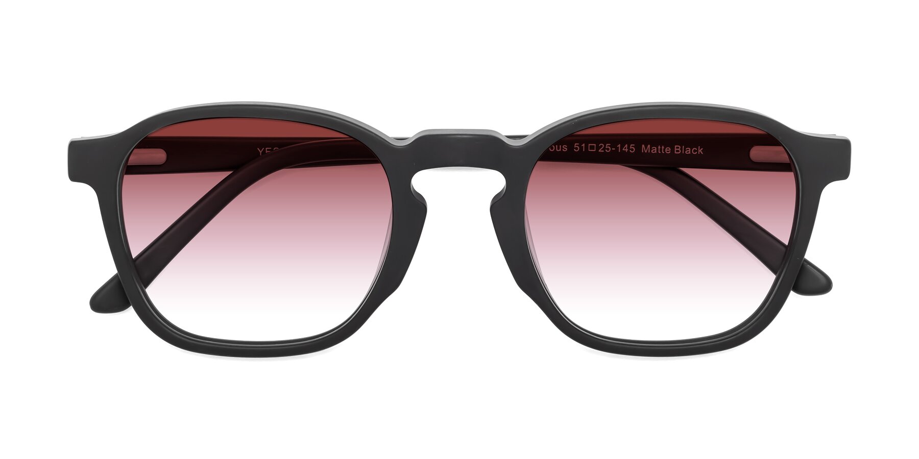 Folded Front of Generous in Matte Black with Garnet Gradient Lenses