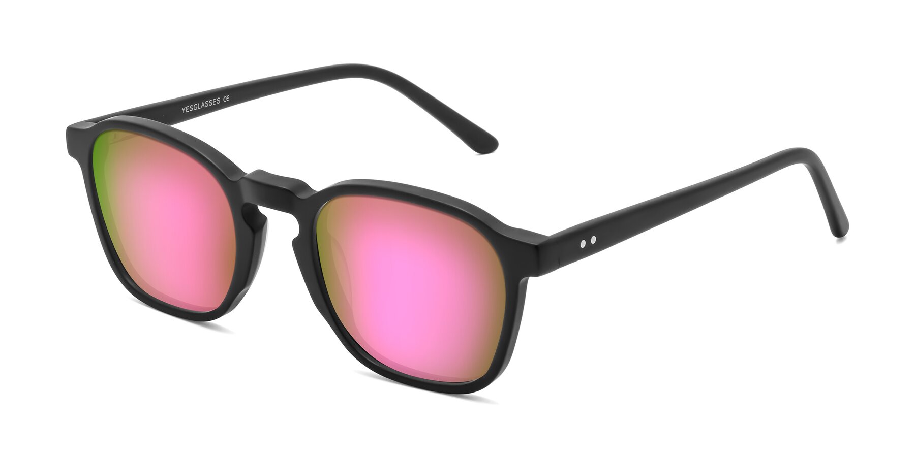 Angle of Generous in Matte Black with Pink Mirrored Lenses
