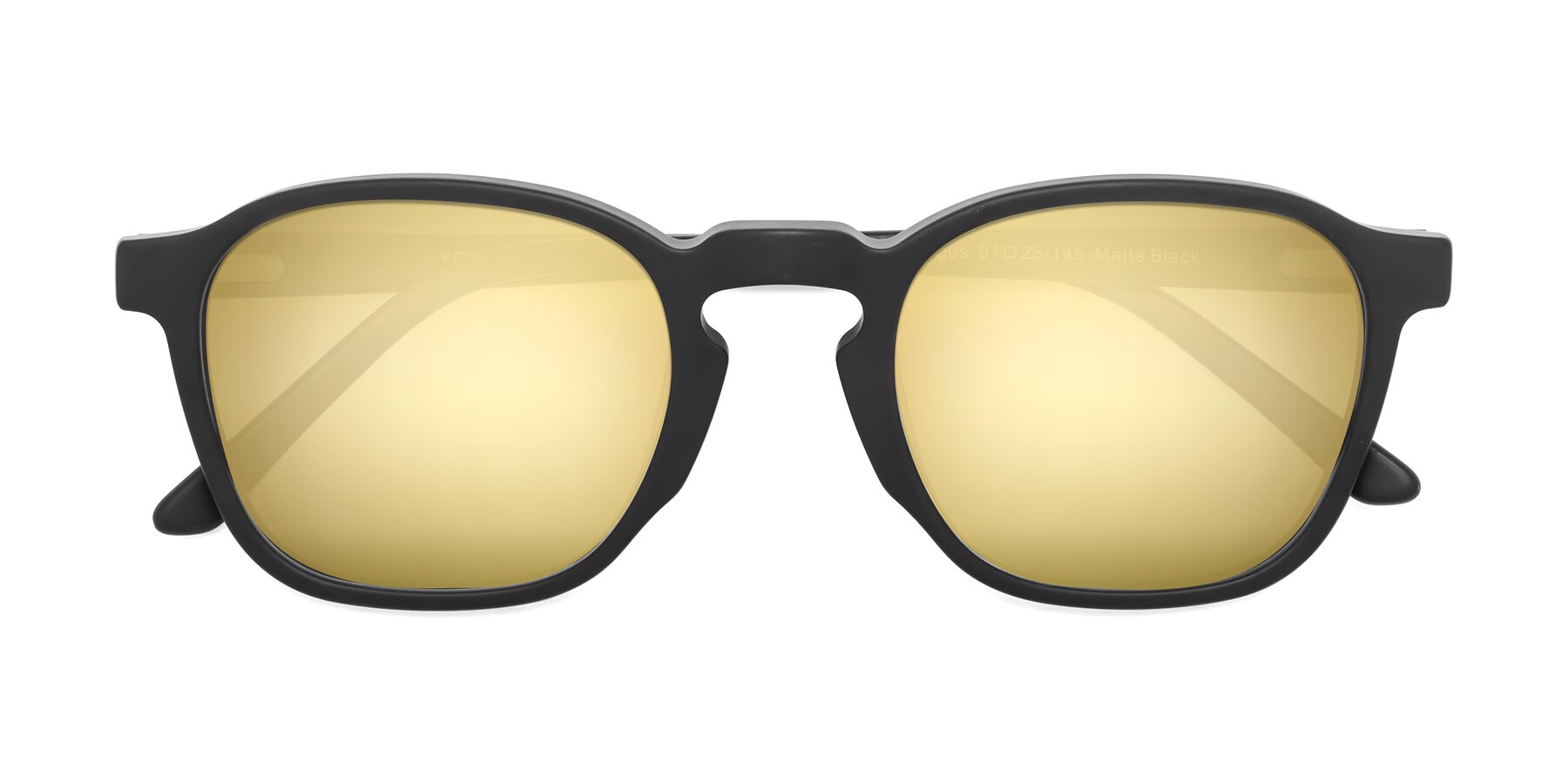 Folded Front of Generous in Matte Black with Gold Mirrored Lenses