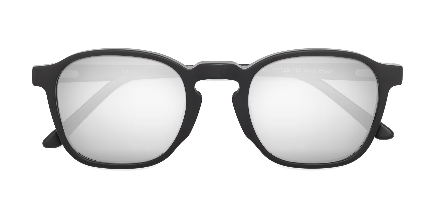 Folded Front of Generous in Matte Black with Silver Mirrored Lenses