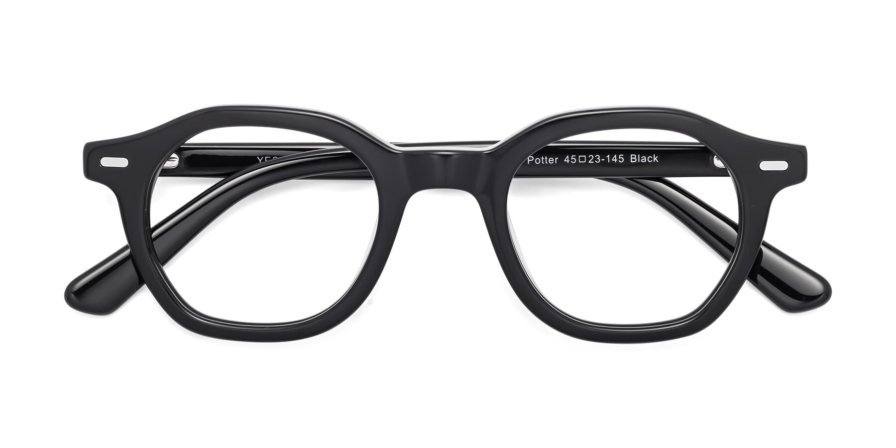 Folded Front of Potter in Black with Clear Eyeglass Lenses