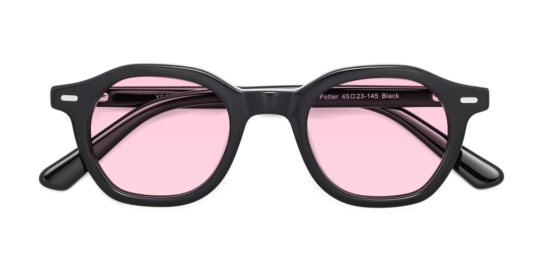 Folded Front of Potter in Black with Light Pink Tinted Lenses