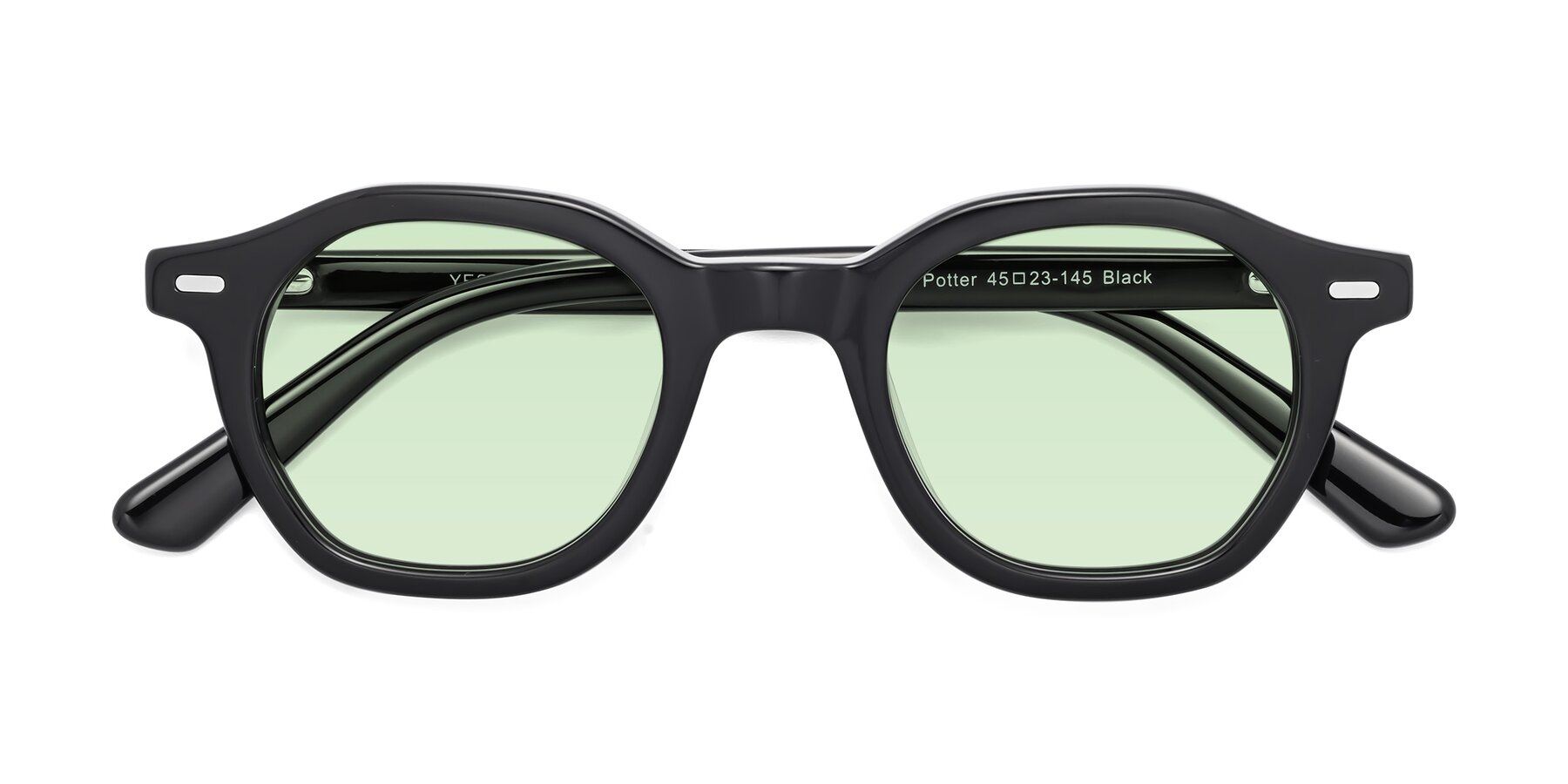Folded Front of Potter in Black with Light Green Tinted Lenses