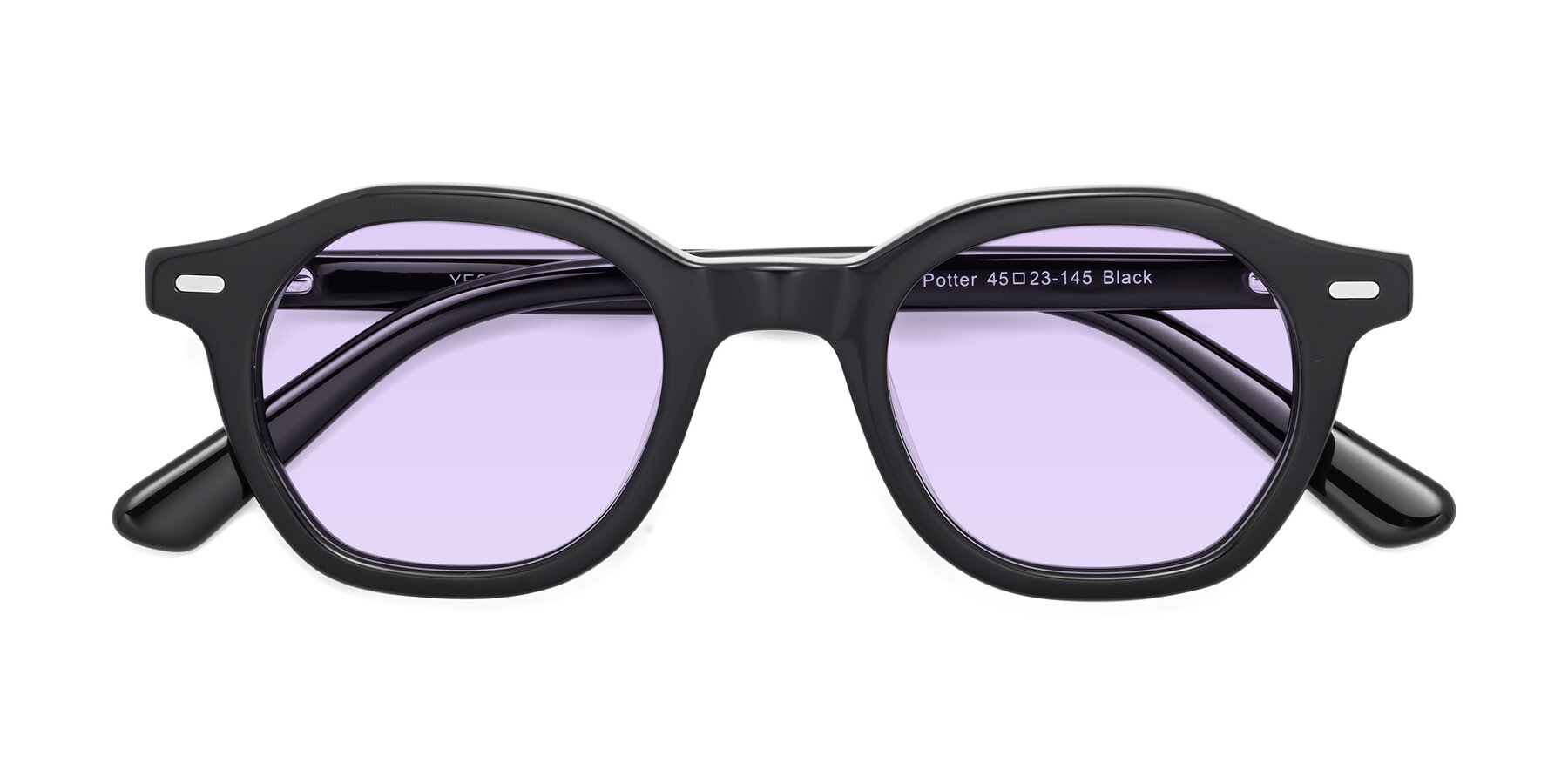Folded Front of Potter in Black with Light Purple Tinted Lenses