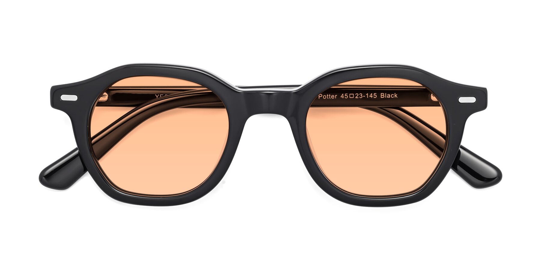 Folded Front of Potter in Black with Light Orange Tinted Lenses
