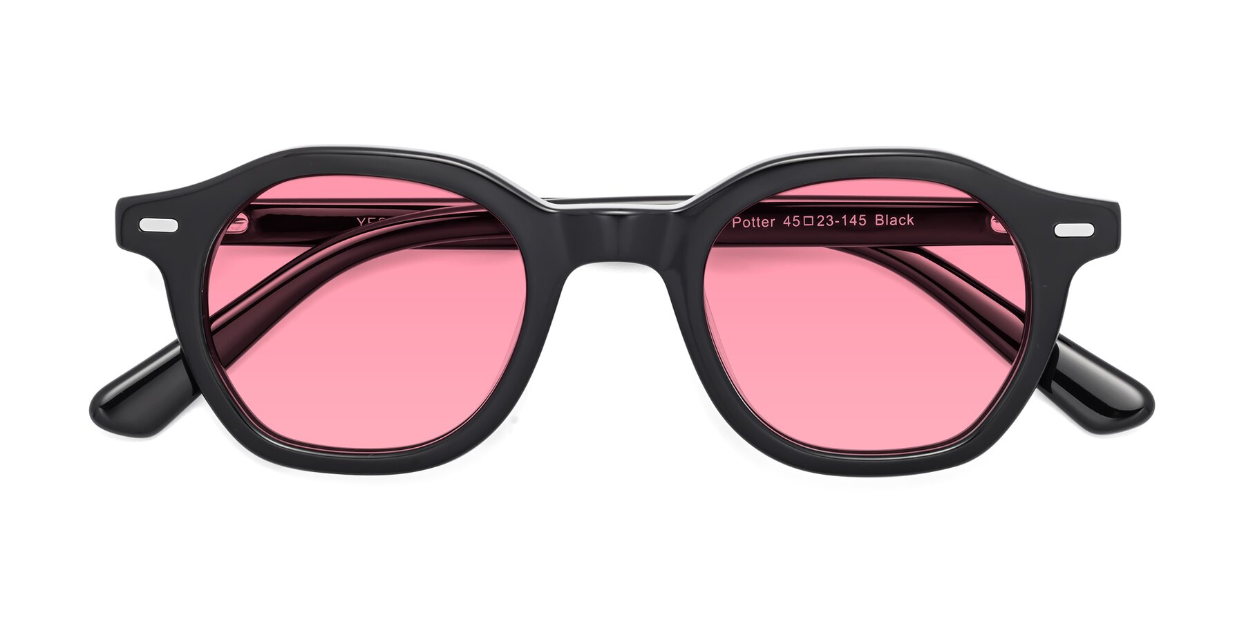 Folded Front of Potter in Black with Pink Tinted Lenses