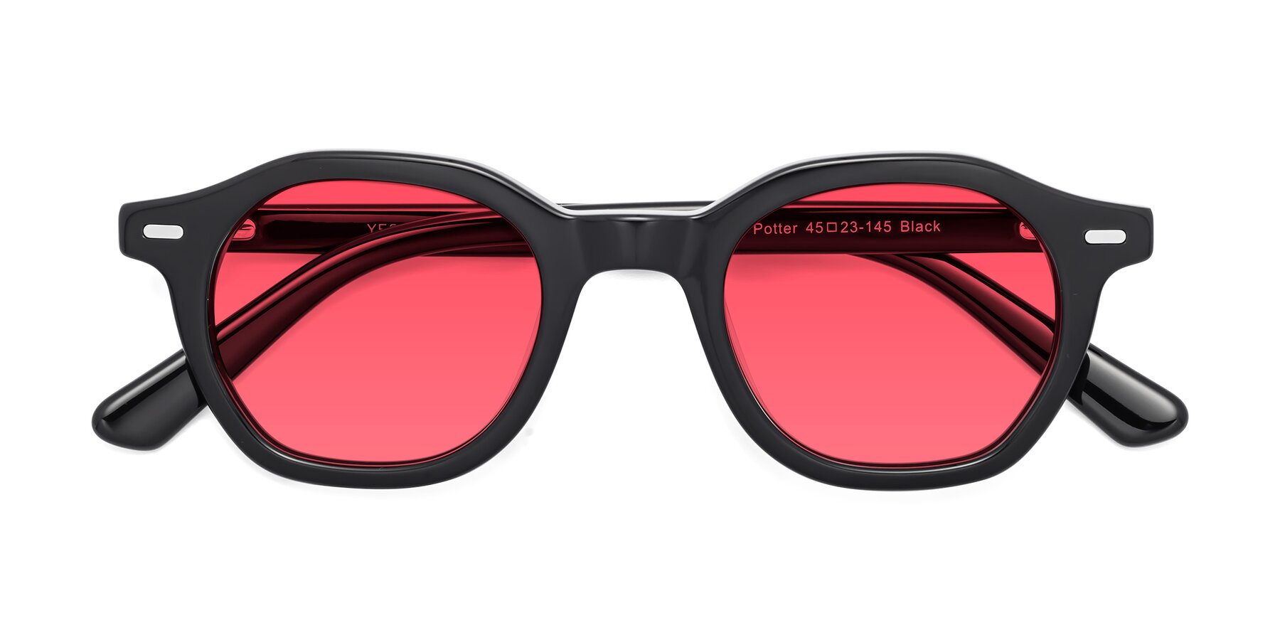 Folded Front of Potter in Black with Red Tinted Lenses