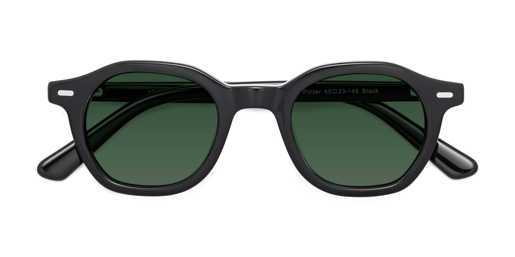 Folded Front of Potter in Black with Green Tinted Lenses