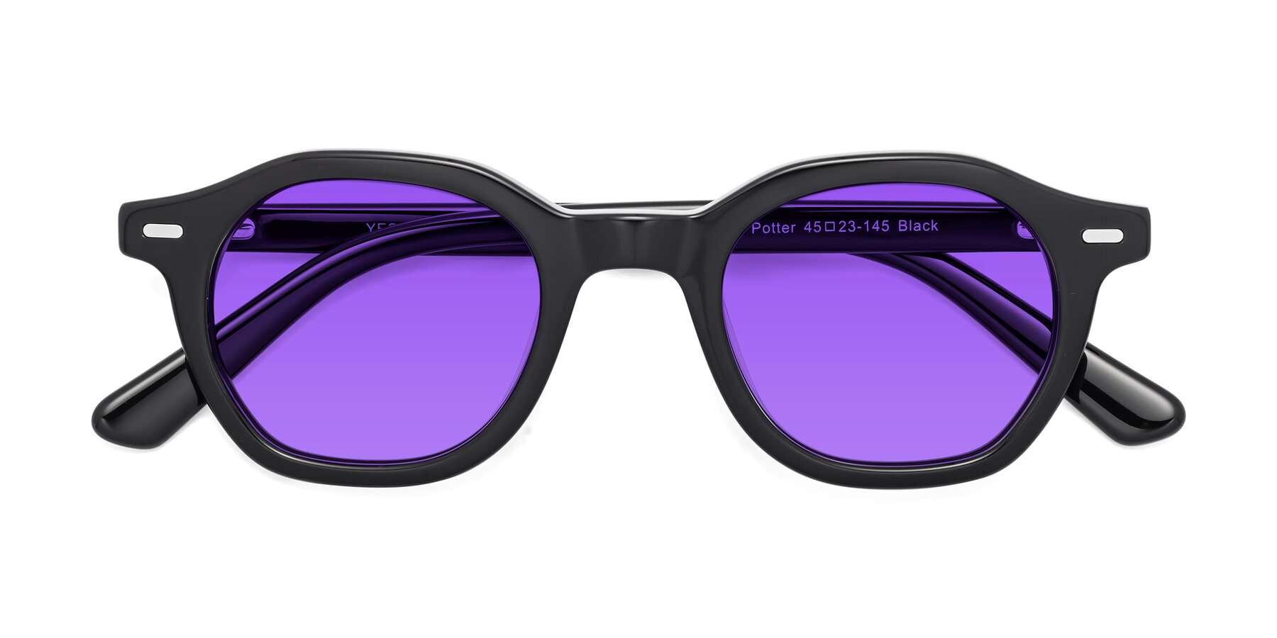 Folded Front of Potter in Black with Purple Tinted Lenses