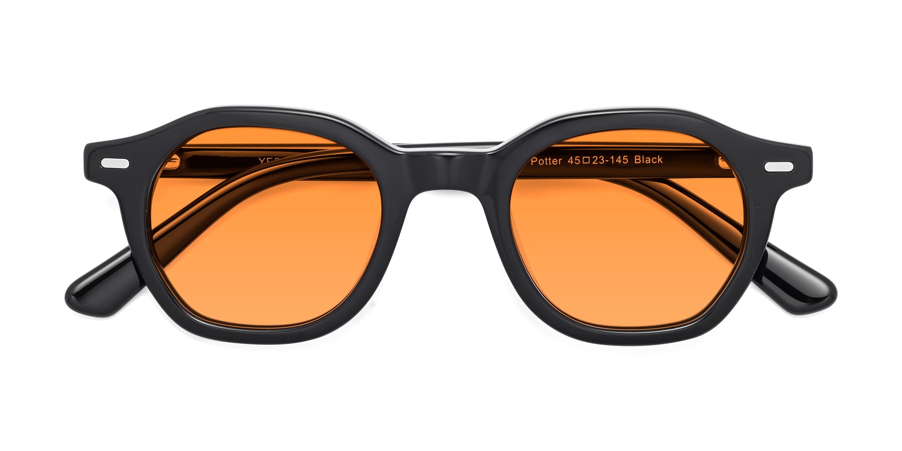 Folded Front of Potter in Black with Orange Tinted Lenses