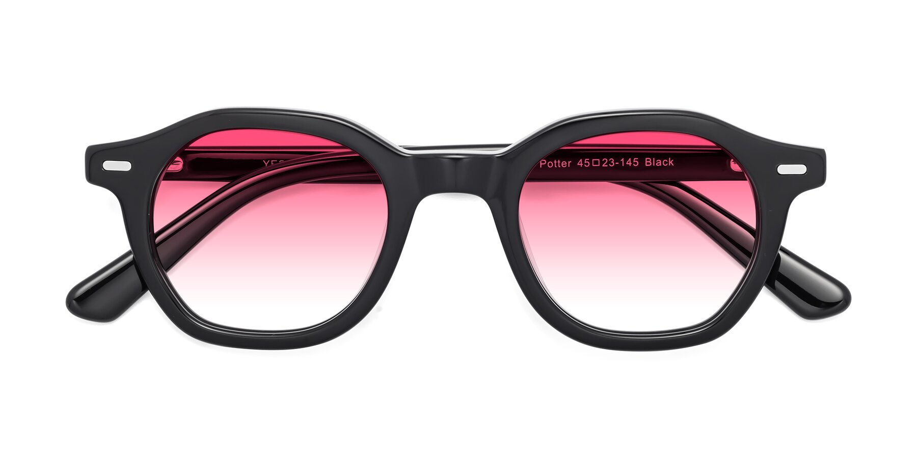 Folded Front of Potter in Black with Pink Gradient Lenses