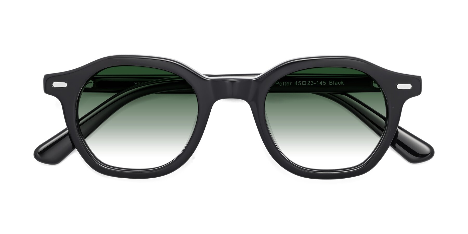 Folded Front of Potter in Black with Green Gradient Lenses