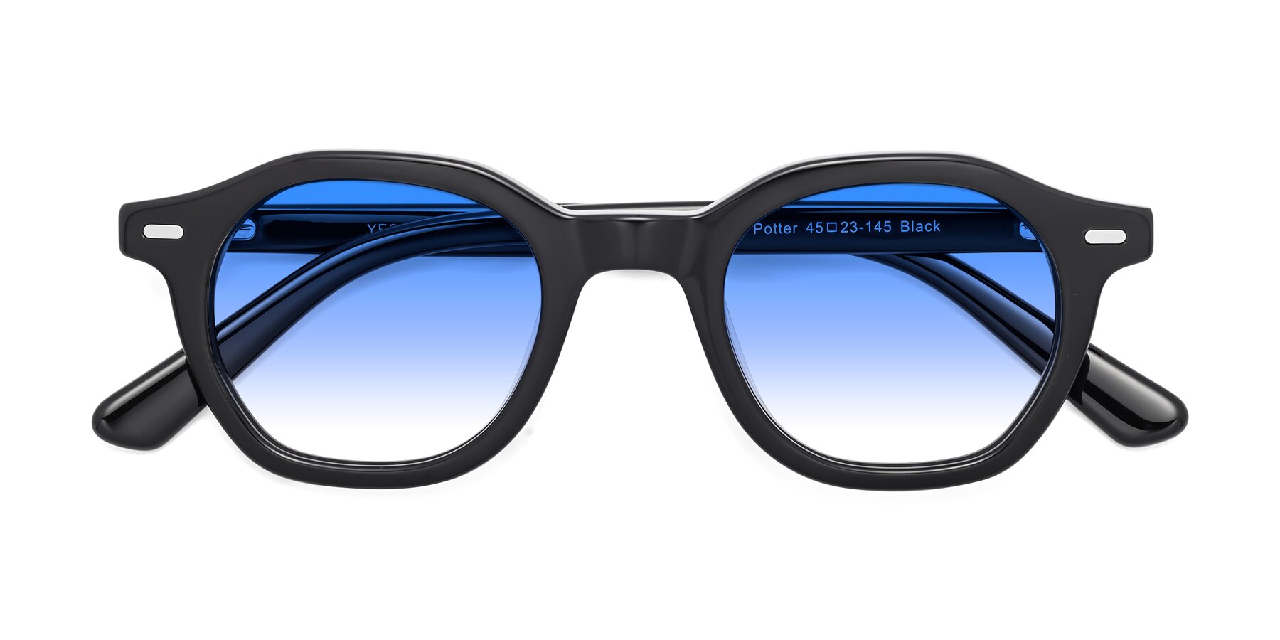 Folded Front of Potter in Black with Blue Gradient Lenses