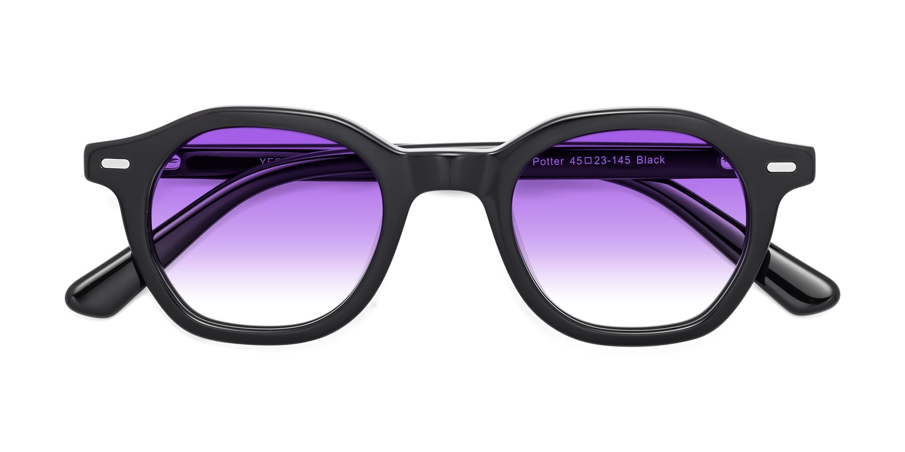 Folded Front of Potter in Black with Purple Gradient Lenses