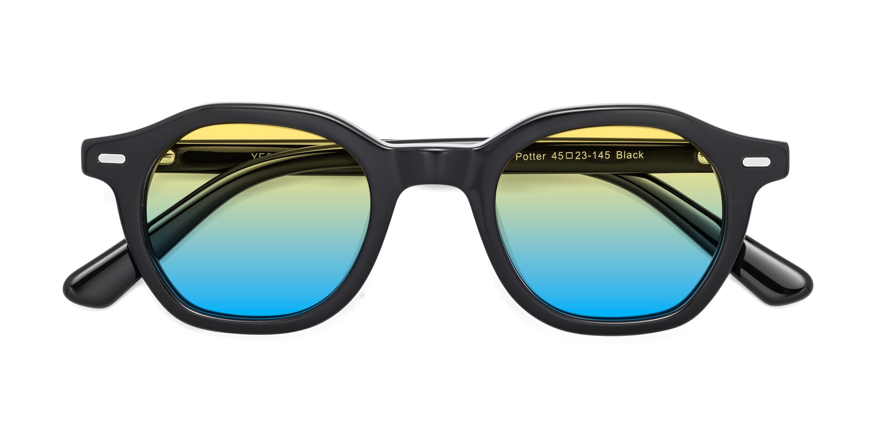 Folded Front of Potter in Black with Yellow / Blue Gradient Lenses