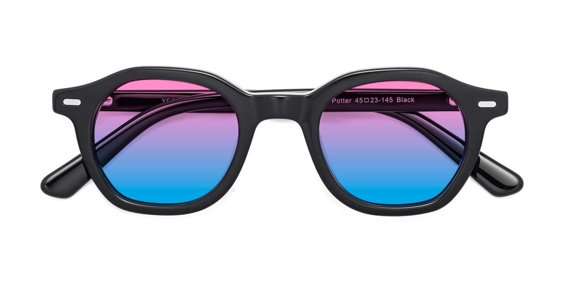 Folded Front of Potter in Black with Pink / Blue Gradient Lenses