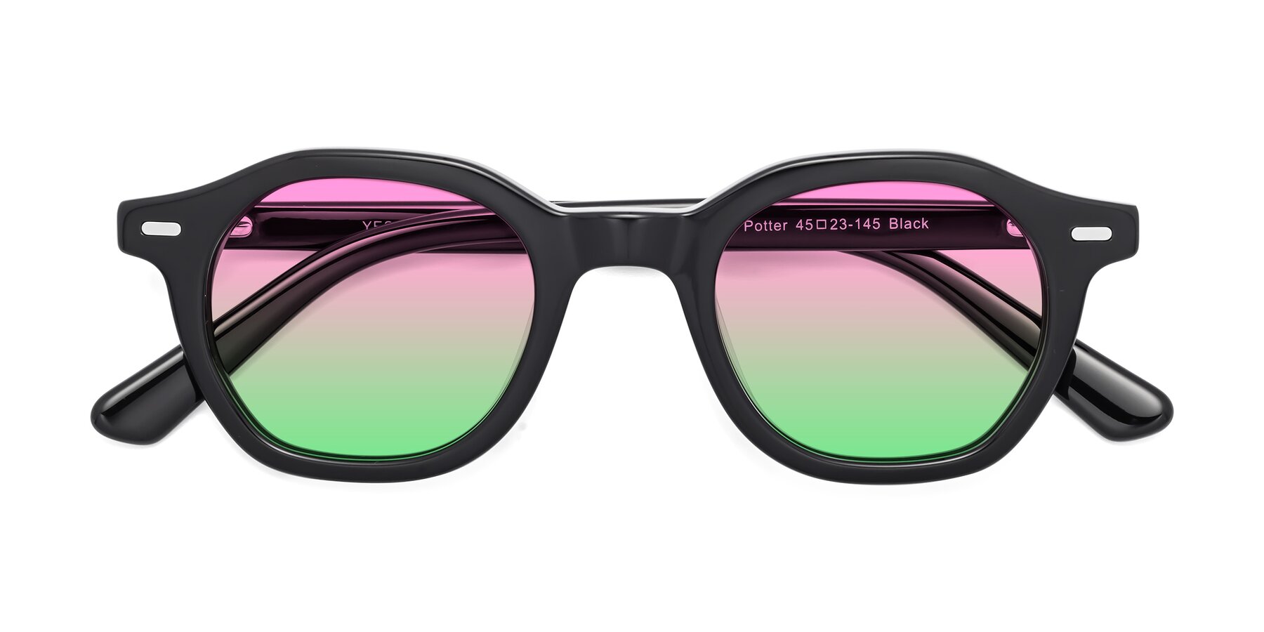 Folded Front of Potter in Black with Pink / Green Gradient Lenses