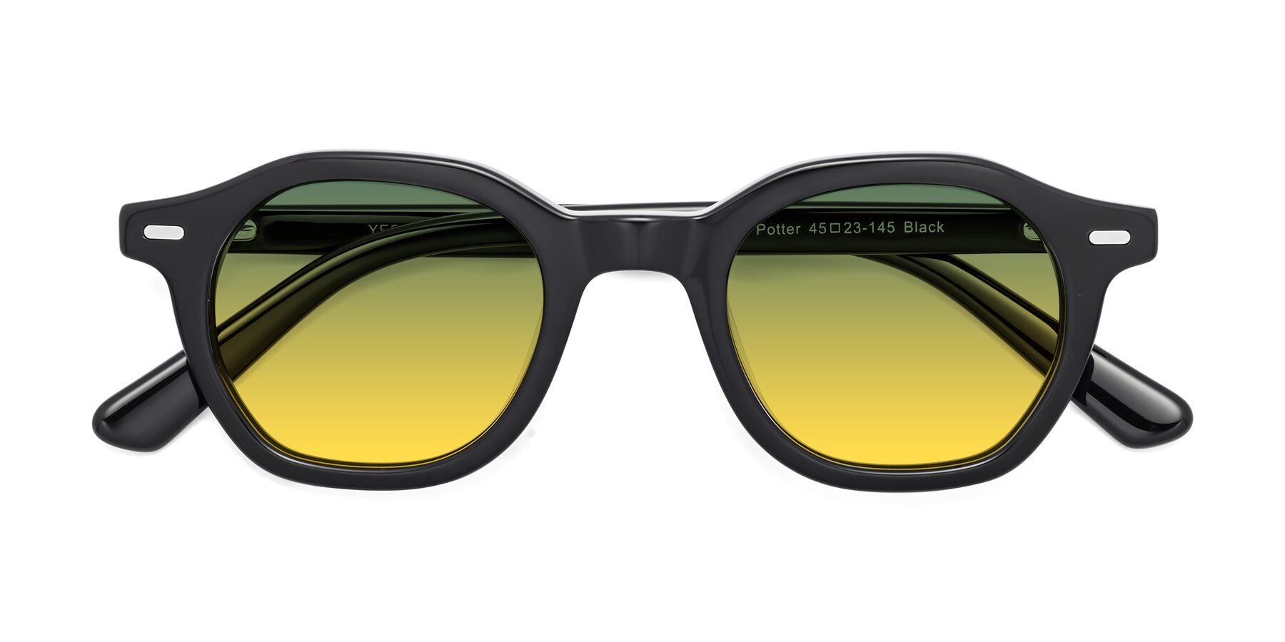 Folded Front of Potter in Black with Green / Yellow Gradient Lenses
