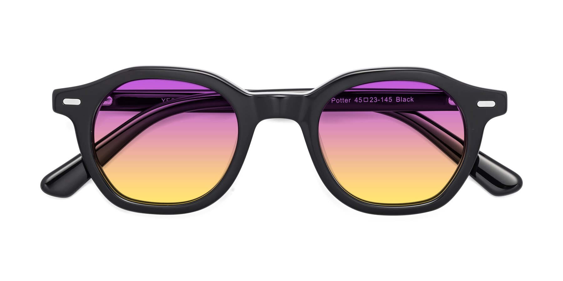 Folded Front of Potter in Black with Purple / Yellow Gradient Lenses