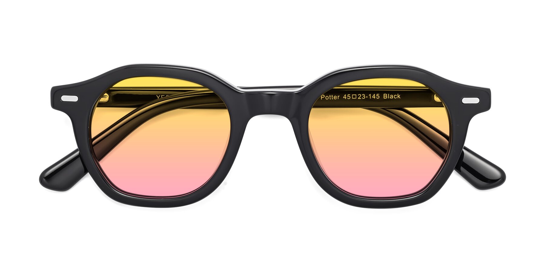 Folded Front of Potter in Black with Yellow / Pink Gradient Lenses