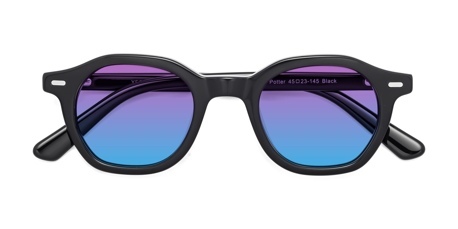 Folded Front of Potter in Black with Purple / Blue Gradient Lenses