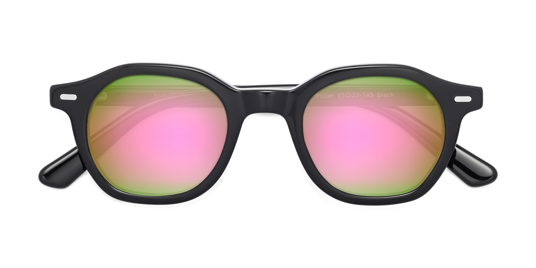 Folded Front of Potter in Black with Pink Mirrored Lenses