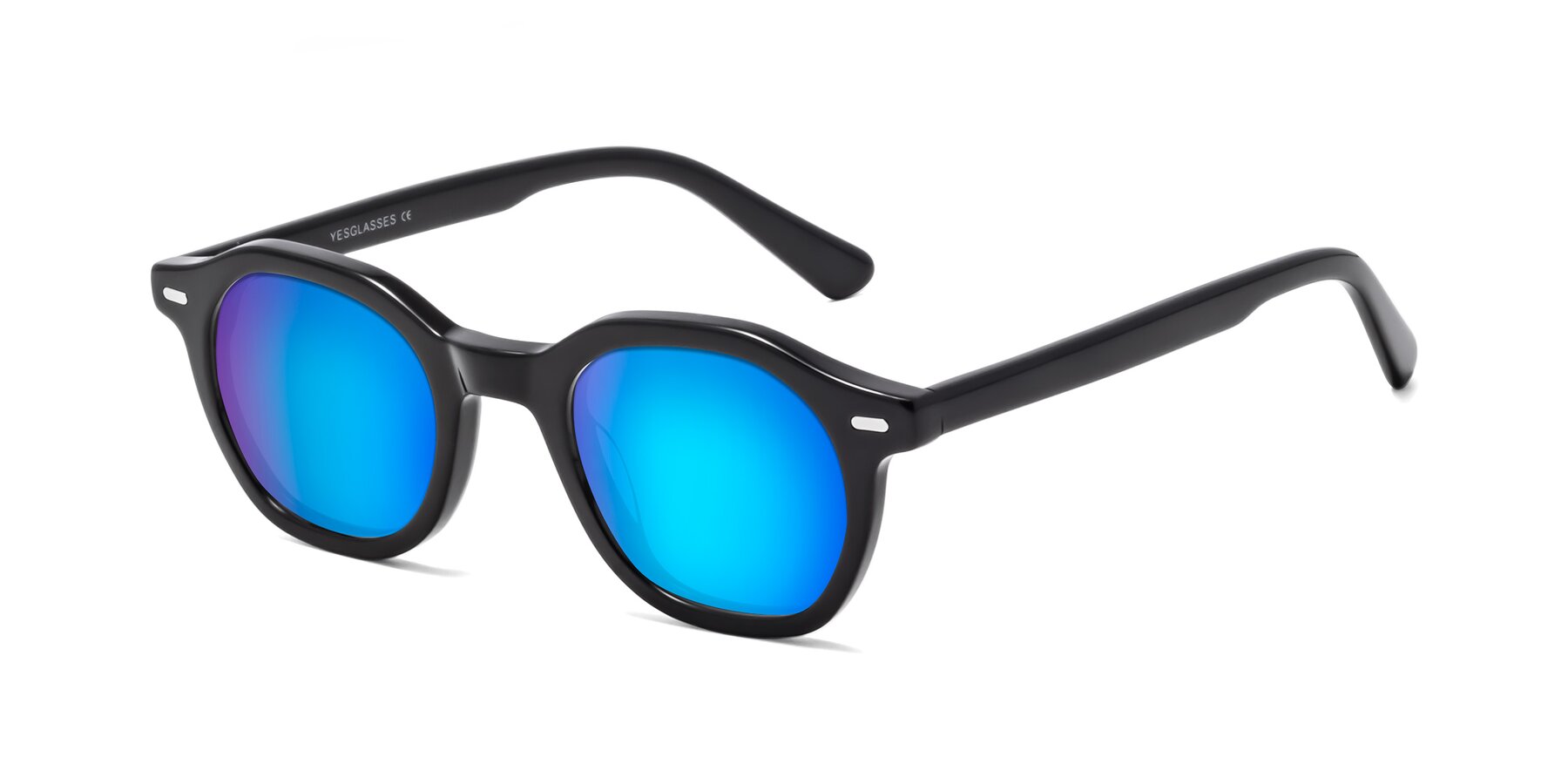 Angle of Potter in Black with Blue Mirrored Lenses
